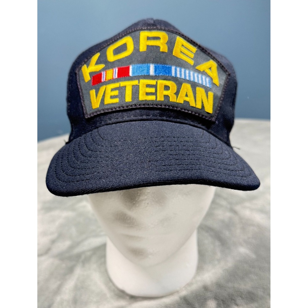 Korea Veteran Trucker Hat Mens One Size Navy Embroidered Ribbon Cap